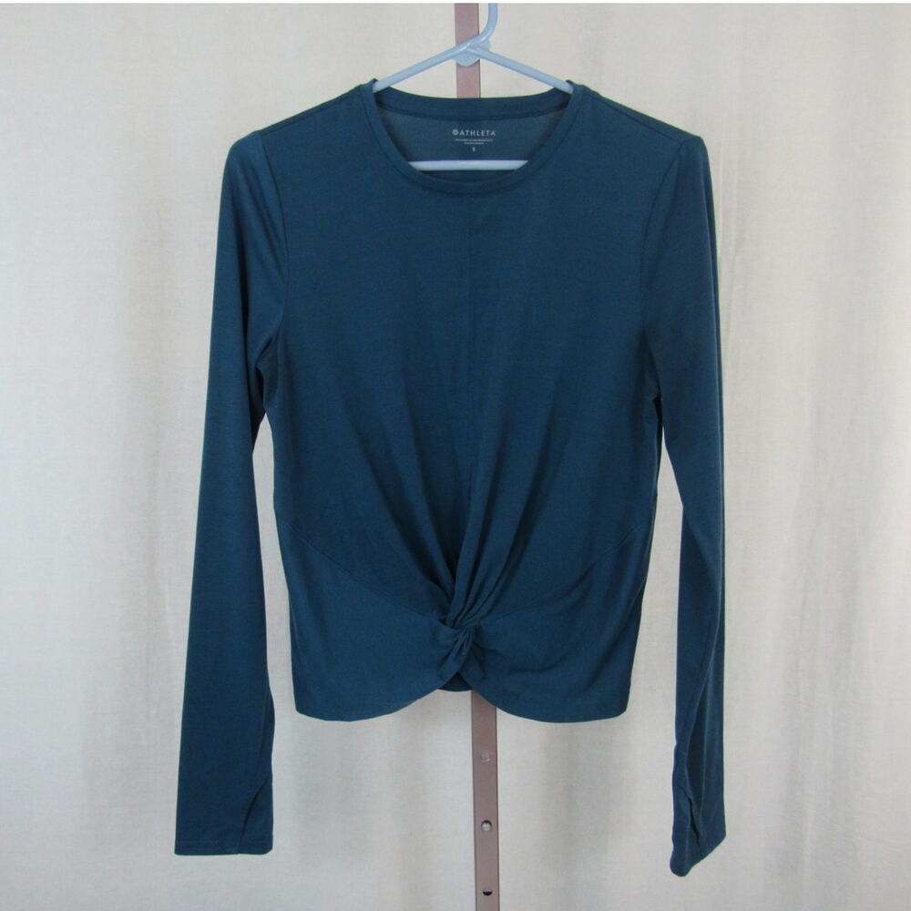 Athleta Small Essence Twist Top Long Sleeve Blue Scoop Neck Athleisure Athletic